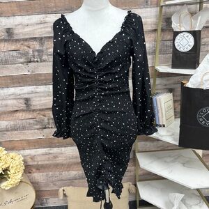 Pretty Garden Black & White Polka Dot Smocked Dress S